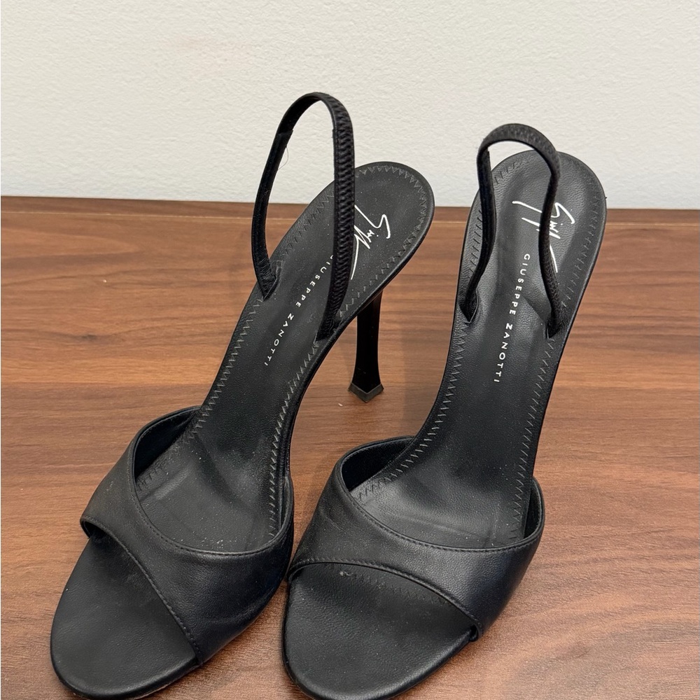 Giuseppe Zanotti Black Open-Toe Slingback Stiletto Heels
